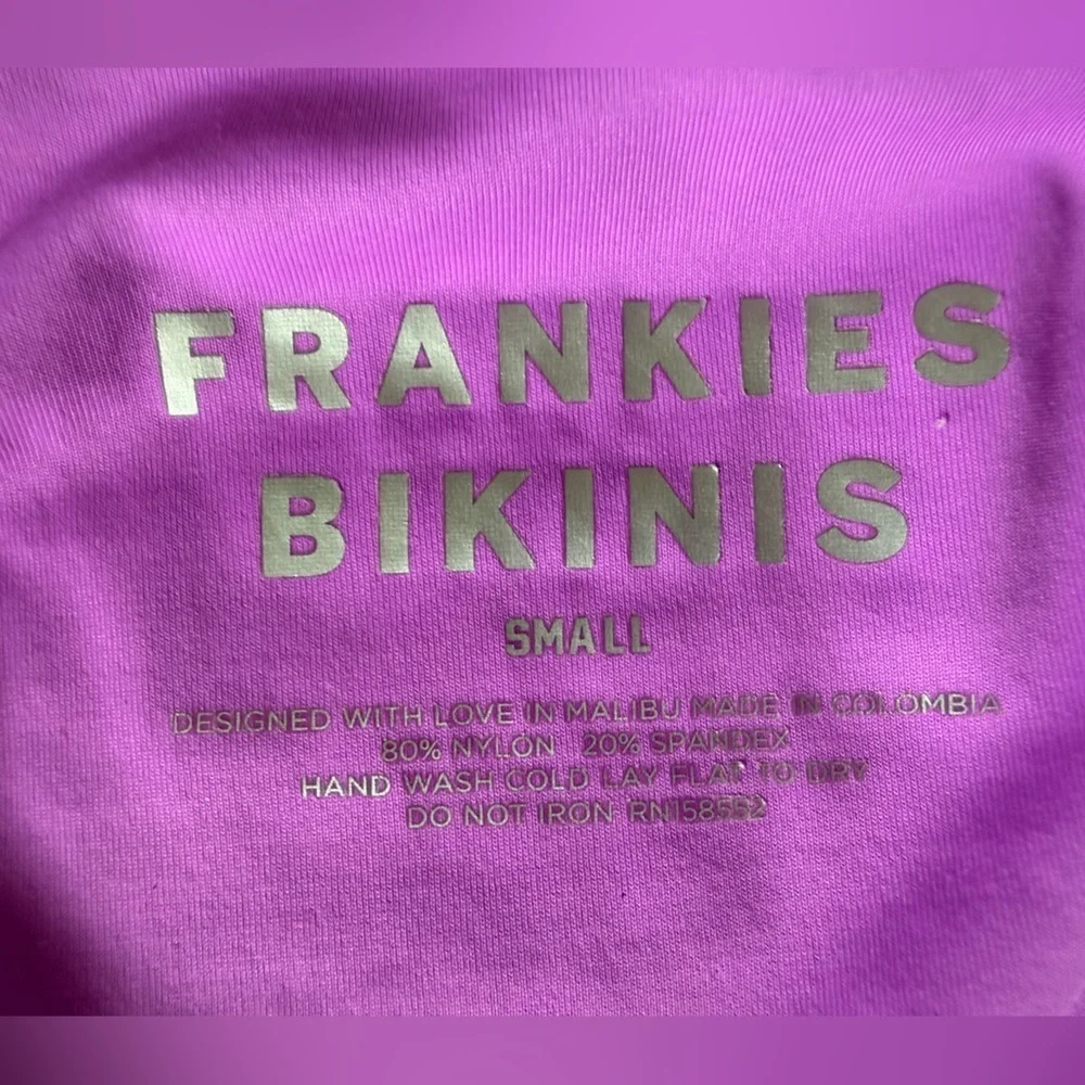 Frankie’s Bikinis “Foxy” Strappy Bandeau Bikini Top in Passionfruit. Size S